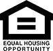 A black and white image of an equal housing opportunity logo.